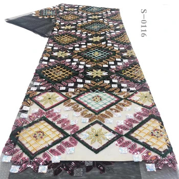 

2020 High Quality African Sequins Lace Fabric French Net Embroidery Tulle Lace Fabric For Nigerian Wedding Party Dress