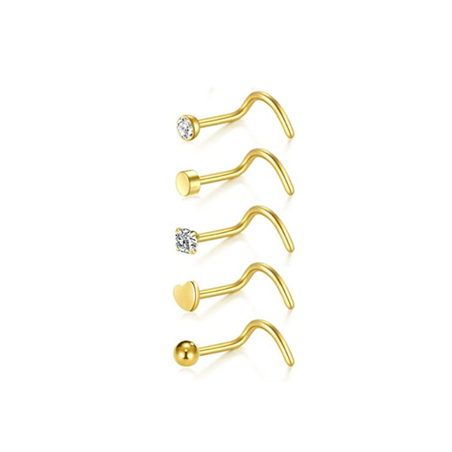Nose Piercing Ring Nose Nails Piercing Crystal Nose Stud Pack 20G L Shape Nose Rings Set Heart Nostril Cruve L Shape