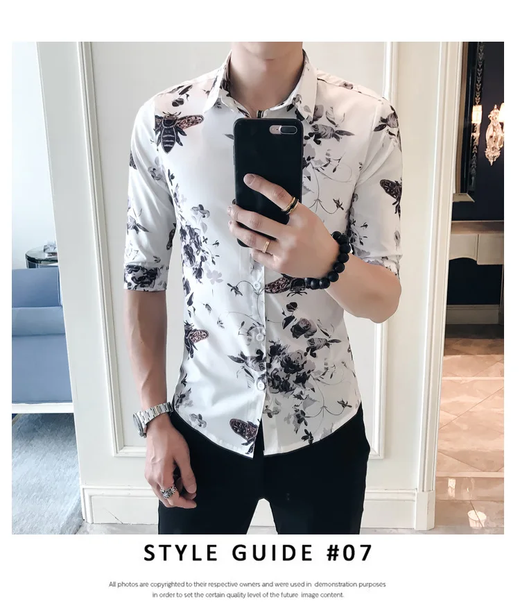 Брендовая рубашка с принтом, мужская рубашка с коротким рукавом, Camisa Masculina, повседневная Облегающая рубашка, летняя уличная одежда, новые мужские Клубные рубашки Social Camisas