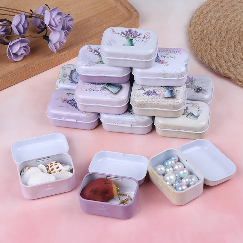 

Lavender mini tin box Sealed jar packing boxes jewelry candy box small storage