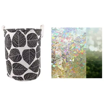 

1pcs Waterproof Foldable Canvas Laundry Hamper Bucket with Handles & 1pcs Window Film Reflective Decorative Sticker