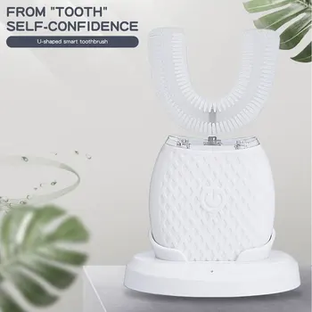 

360 Degrees Intelligent Automatic Sonic Electric Toothbrush U Type with 4 Modes USB Rechargeable Teeth Cleaner Blue Light Toothp