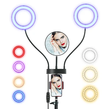 

6 inch Dual Ring RGB Light with Tripod Stand for Selfie Makeup Live Studio Photography LED Selfie Ring Lamp with Remote Control