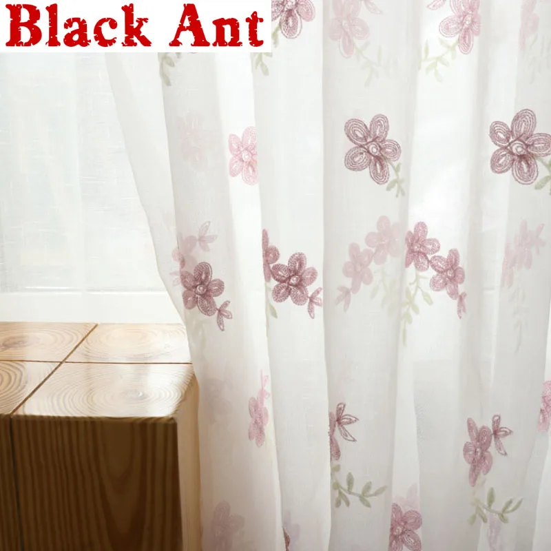 Корейские пасторальные тюлевые шторы с вышивкой в виде розовых цветов