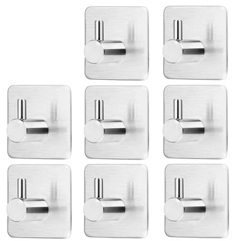 

Self Adhesive Hooks 8 Pack, Stainless Steel Hooks Waterproof Strong Sticky Wall Hook for Kitchens, Bathrooms, Lavatories, Closet