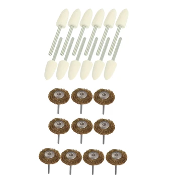 

New 12 Pcs Polishing Buffing Tool 8.5Mm Conical Mounted Felt Bobs 3Mm Shank & 10 Pcs Brass Wire Brush Round Brush Disk Brush Cup