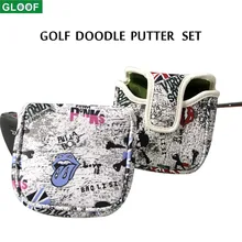 Waterproof golf mallet putter headgear square graffiti pattern PU leather with magnetic buckleoodle pattern headgear
