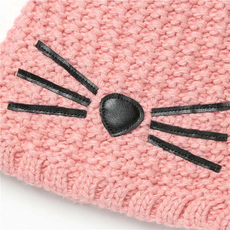 H7520 сезон осень-зима; детский вязаный Beanie Hat Baby двойные толстые теплая шерсть девочки-мальчики с украшением в виде кошачьих ушек и симпатичное платье в мультипликационном головные уборы Skullies Шапки