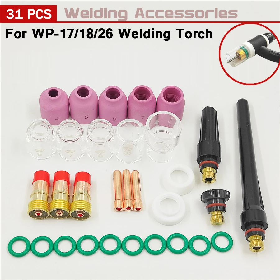 31 шт. газа объектив #12 Pyrex Стекло чашки Tig Цанги Насадки практичные аксессуары сварочный фонарь комплект