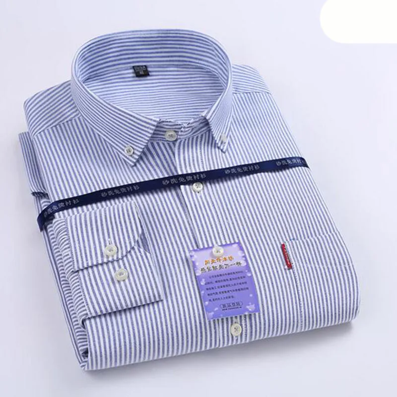 Полосатые повседневные рубашки с рисунком Camisa, Модные дышащие удобные Оксфордские тонкие хлопковые рубашки с отложным воротником - Цвет: blue
