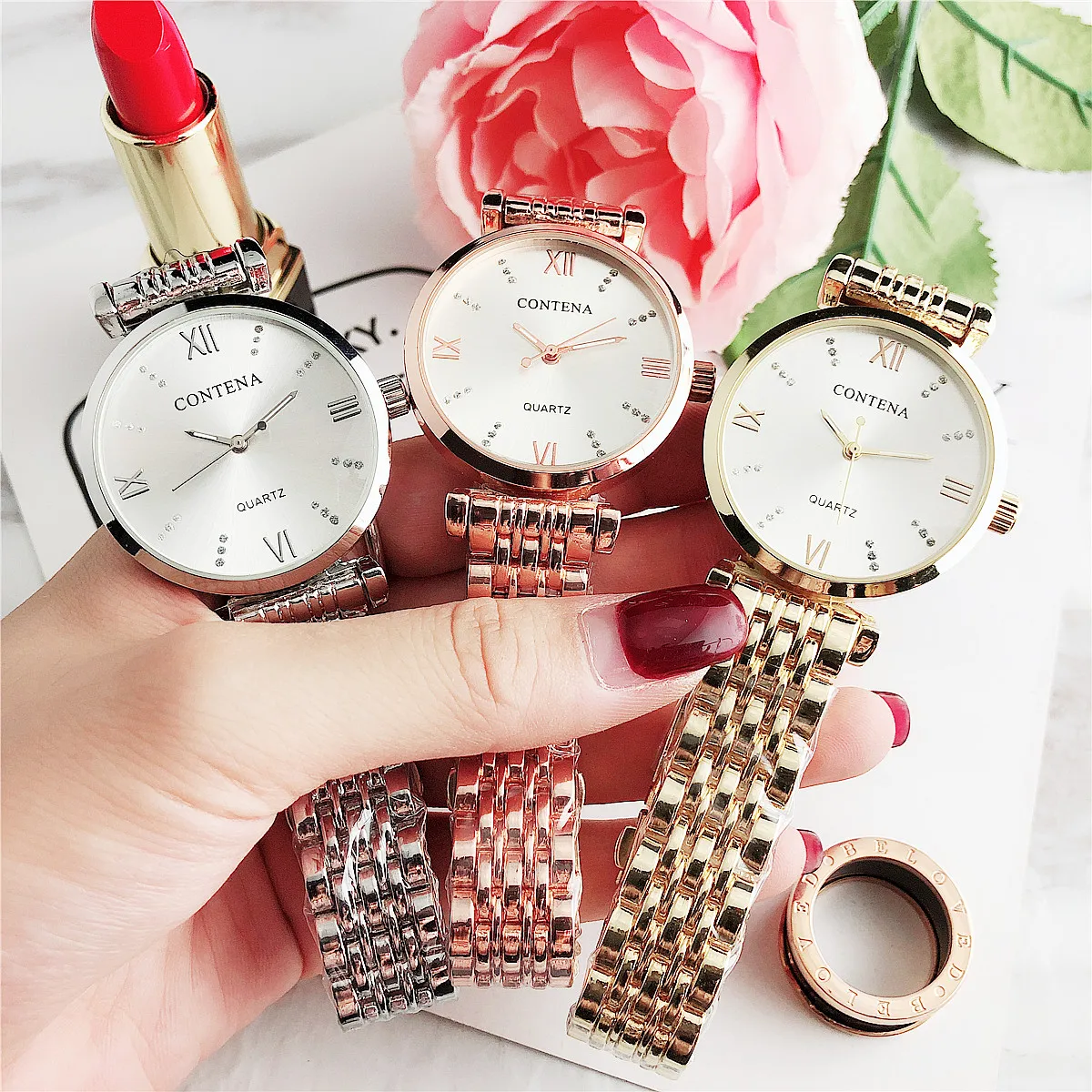 CONTENA Стразы, брендовые часы, кварцевые, Saati Montre Femme Relojes, хорошие, женские, модные, Роскошные, Buniness, наручные часы, Mujer