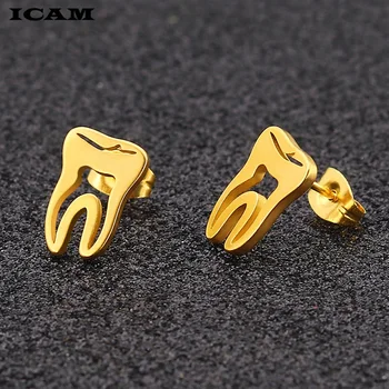 

ICAM 316L Stainless Steel Teeth Ear Stud Earrings Fashion Women Men's Tooth Punk Style Small Earrings Jewelry Wholesale