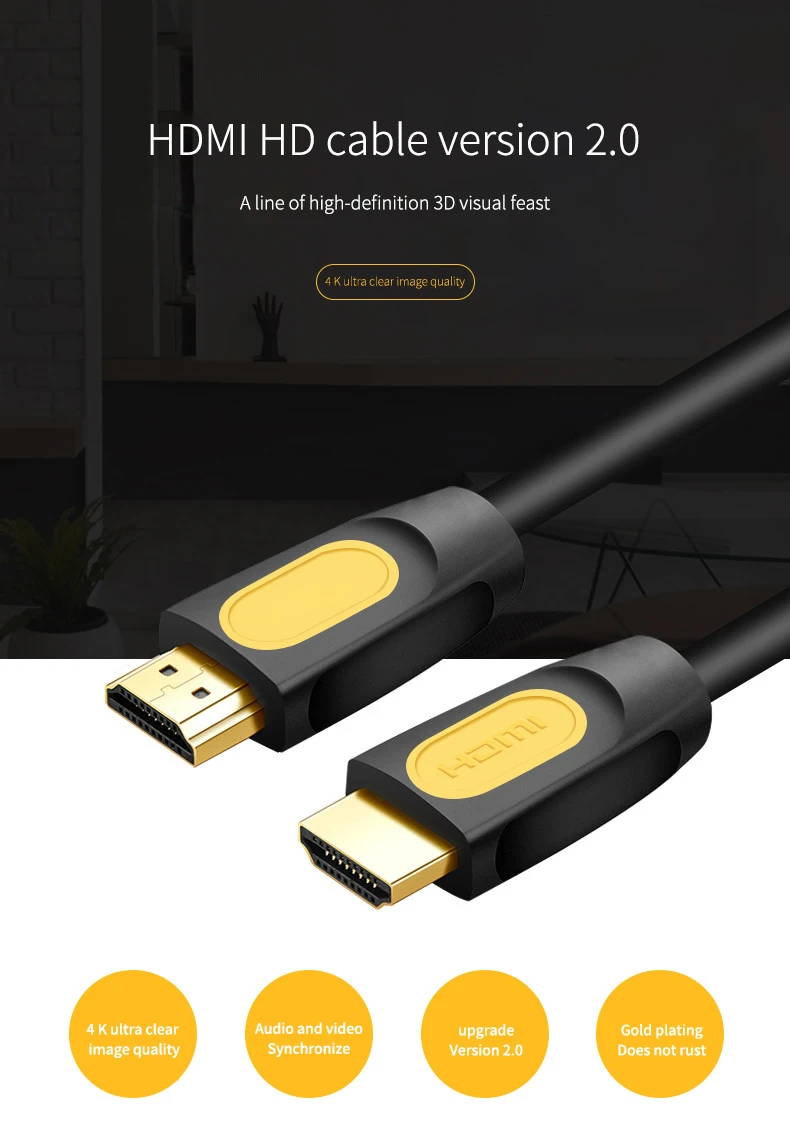 1 м 2 м 60 Гц HDMI к HDMI кабель Высокоскоростной V2.0 позолоченный Соединительный кабель Шнур для монитора компьютера UHD FHD ТВ PS3 PS4
