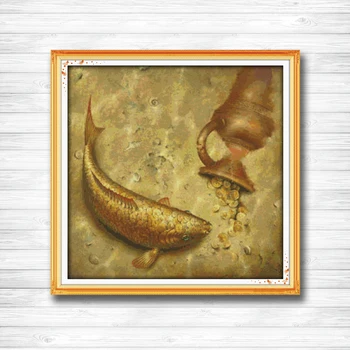 

Golden carp money fish diy decor painting counted print on the canvas DMC 14CT 11CT Cross Stitch Embroidery kits Needlework Sets