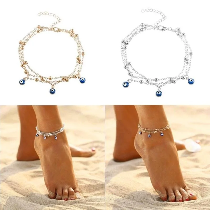 Foot Jewelry Turkish Evil Eyes Beads Anklets Women Sandals Summer Beach Pendant Anklet Trendy Metal Casual Holiday Gift