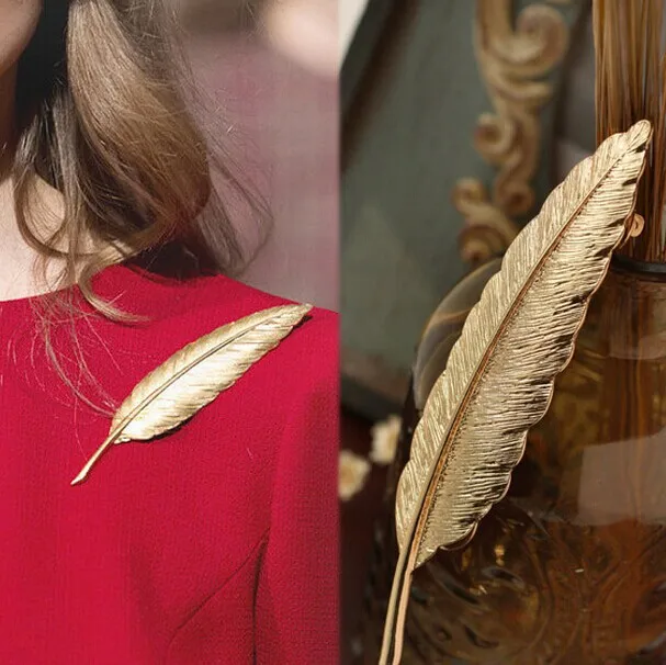 Металлические золотые перья мужские листья ветка нагрудные броши аксессуары для женщин большие листья брошь, значок на булавке рубашка костюм украшение