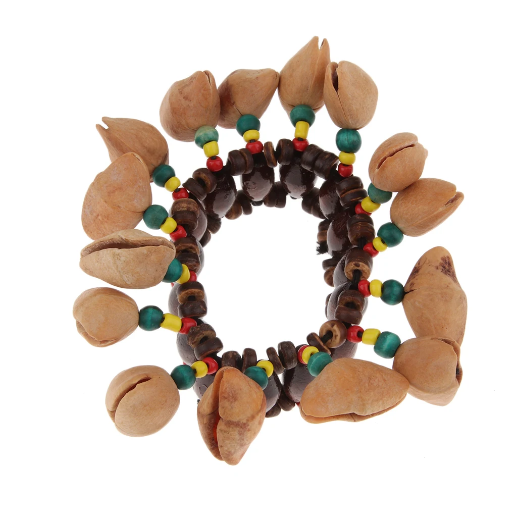 Hand Bell Children Percussion Instruments Colorful Hand Chain Bracelet African Drum Nutshell Handbell Natural Nut Shell Percussion Musical Instrument Children Toys
