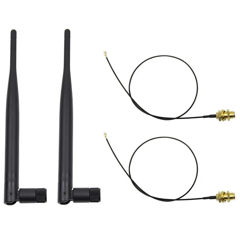 2 x 6dBi 4 ГГц Wi-Fi 5 двухдиапазонный RP-SMA антенна + 2x35 см U.fl/кабель IPEX | Инструменты