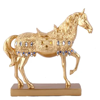 

28.8cm(11.3\") Resin Golden Silvery Trotting Horse Statue Decoration Animal Sculpture Horse Figurine Miniature Home Office Decor