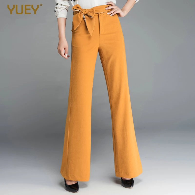 Podzimní nové ženy módní rozzářené kalhoty čistě jednobarevné westernový oblek kalhoty plus velká velikost vysoký pas s lukem
