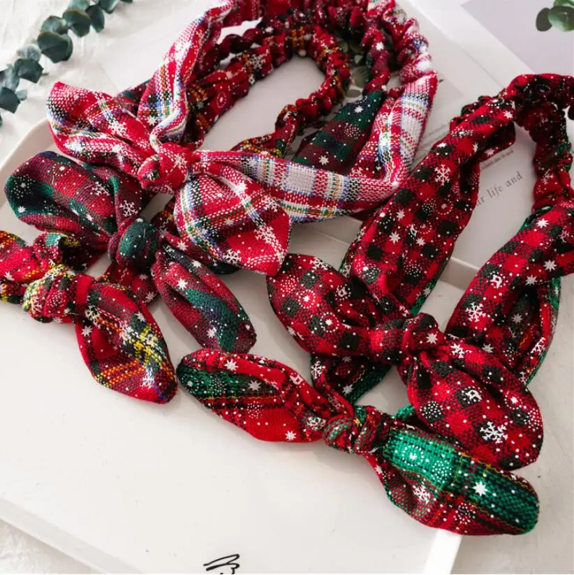 Рождественская повязка на голову в классическую полоску повязка с кроликом повязка на голову "сделай сам" хлопок оголовье в клеточку для девочек; Детская повязка на голову 5 цветов 36 шт./лот