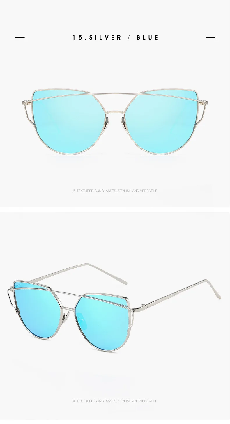 Модный бренд кошачий глаз солнцезащитные очки женские металлические двухлучевые Солнцезащитные очки женские ретро очки с зеркальным покрытием плоская оправа для линз - Цвет линз: 11