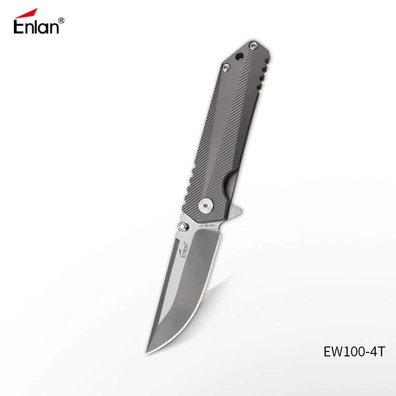 ENLAN EW100 шарикоподшипник Флиппер ножи, TC4 складной нож Aus-8 лезвие, охотничий кемпинг открытый инструмент выживания Edc спасательные ножи - Цвет: Темно-серый