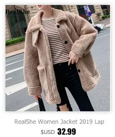 RealShe Женская куртка с отложным воротником, длинным рукавом и карманами, однотонная зимняя куртка для женщин, Повседневная Женская куртка, осенняя Женская куртка