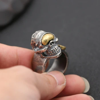 

S925 sterling silver vintage old Thai silver alpine long European and American skull fashion domineering wide version ring