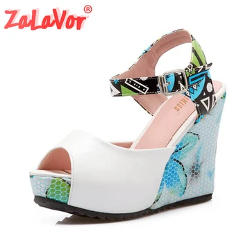

ZALAVOR Lady Bohemia High Wedges Sandals Print Ankel Strap Peep Toe Summer Shoes Women Platform Vacation Footwear Size 33-43