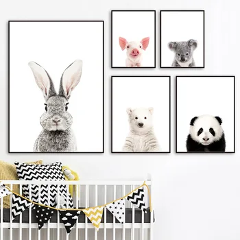 

Canvas Painting Nordic Style Prints Rabbit Pig Panda Koala Pictures Home Wall Art Modular Animal Posters For Kids Room Decor