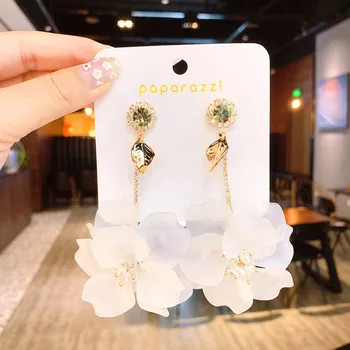 

Korea hot fashion jewelry exaggerated hand-woven large white flower earrings long holiday party statement earrings for women