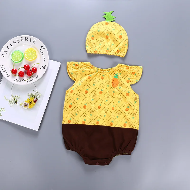 Летняя одежда для маленьких девочек; комбинезоны со шляпой; костюм с оборками и рукавами-крылышками; костюм с принтом «медовая Пчелка»; цельнокроеный костюм унисекс без рукавов для младенцев - Цвет: A