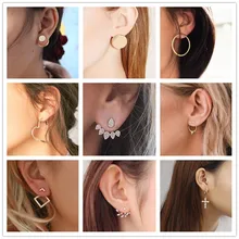 Новые Креативные лаконичные серьги-гвоздики золотые серебряные геометрические личности дикие простые серьги-гвоздики женские цена 24 стиля