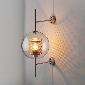 

Nordic LED Wall Lights Transparent Glass Shade Scones Wall Lamps Bedroom Bedsides Restaurant Study Hang Lamps Loft Iron Fixtures
