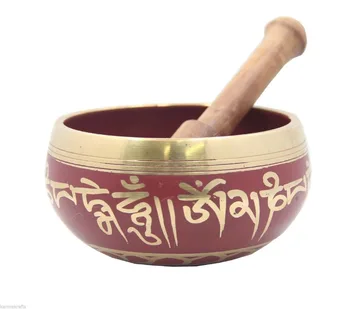 

Tibetan BRASS Medicine Meditation OM Mani Padme Hum Peace Singing Bowl With Mallet Antique Garden Decoration Silver Brass