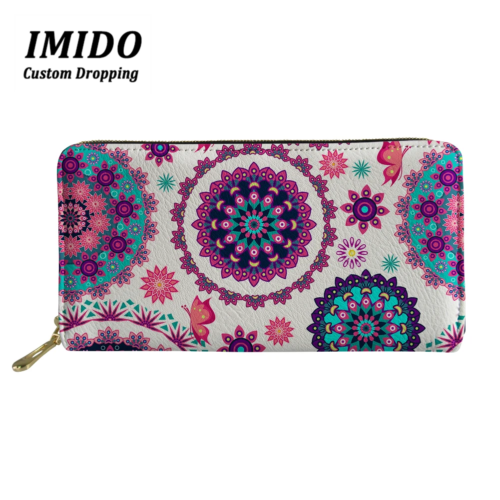 

IMIDO Datura Flowers Print Women Long Wallets Purse PU Leather Purse Ladies Coin Fashion Wallet Portable Wallet Credit Card 2019