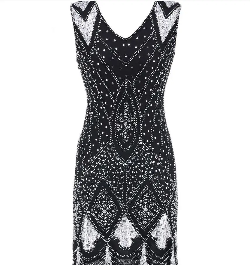 Новинка,, женское винтажное платье 1920s с бахромой, украшенное бусинами, платье с блестками в стиле арт-деко, платье с воланами, большой размер 3XL, черное - Цвет: as picture