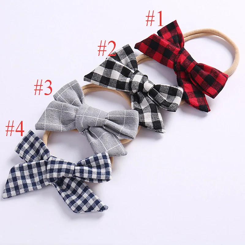 24 шт./лот зажим-бант для волос ручной работы из хлопка в клетку Детская повязка