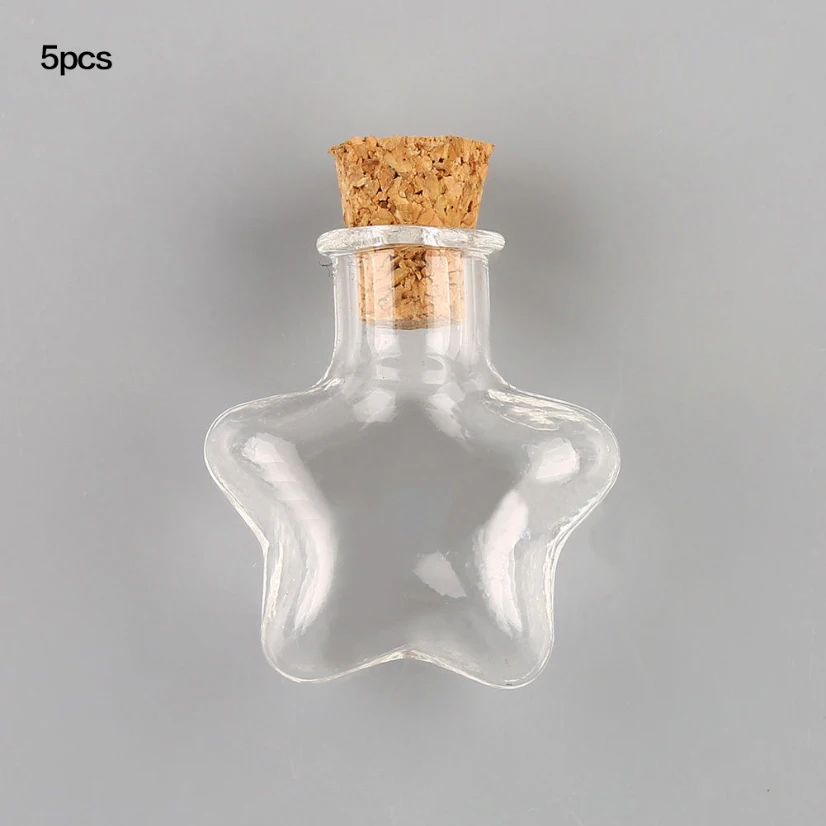 5Pcs Mini Bottles Cork Pendant Cute Wishing Bottle Geometry Glass Decorative Desk Accessories Wedding Small Gift