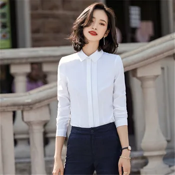 

Gdx2013 White Shirt Female Long Sleeve Occupation Han Fan White Shirt Backing Plus Velvet Thicken Keep Warm
