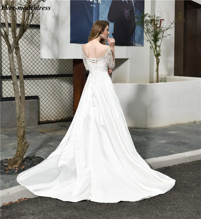 Vestido Новые свадебные платья с короткими рукавами и кружевной аппликацией, прозрачные Свадебные платья со шнуровкой на спине для сада со шлейфом