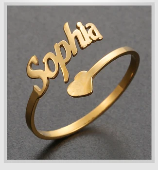 

Personalized Letter Heart Name Rings Adjustable Custom Ring Stainless Steel Love Wedding Ring for Women Anniversary Jewelry
