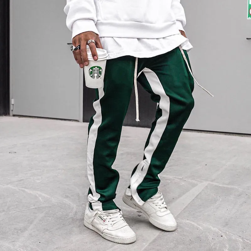 Seller Hot New Western Street Stylish Fashion Casual Color Patchwork Men's Sweatpants Zipper Pocket Slim Track Pants Skinny Streetwear