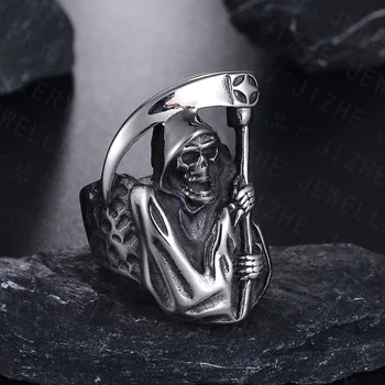 

Punk Mens Boys Steel Biker Rings Skull Jewelry Gift For Him Gothic Men's Skull Ring