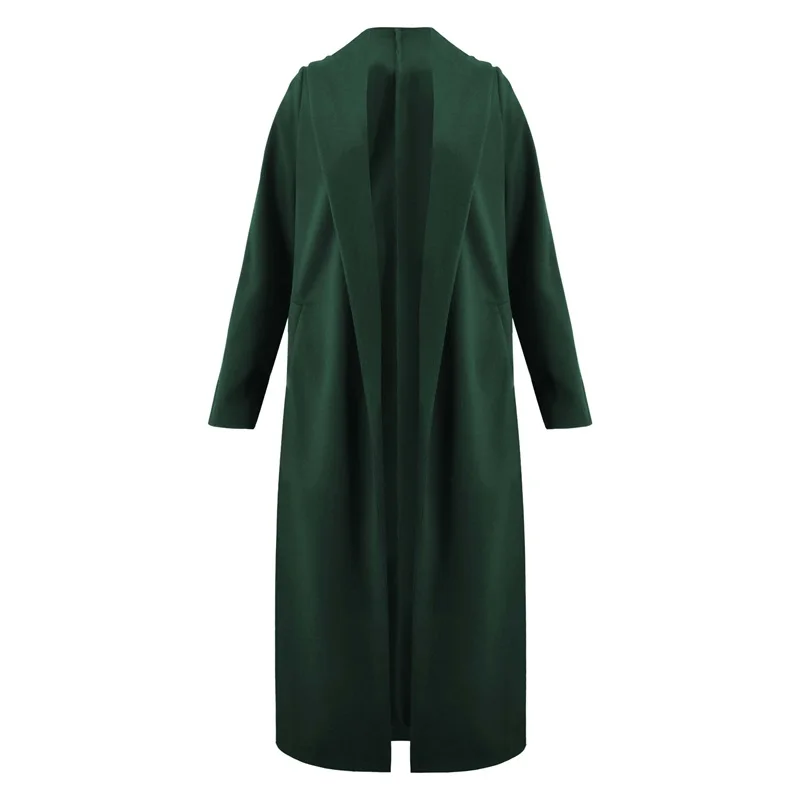 Green Wannathis шерстяное Женское пальто средней длины детская Повседневное Для женщин сплошное теплое тонкое шерстяное пальто с отложным кардиган, жакет с воротником Верхняя одежда зимние Костюмы - Цвет: Green