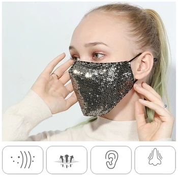 

1PC New Fashion Sequin Mouth Masks Sexy Mouth Mask Beautician Dustproof Cotton Breathable Unisex Gold Black Shining Face Cover