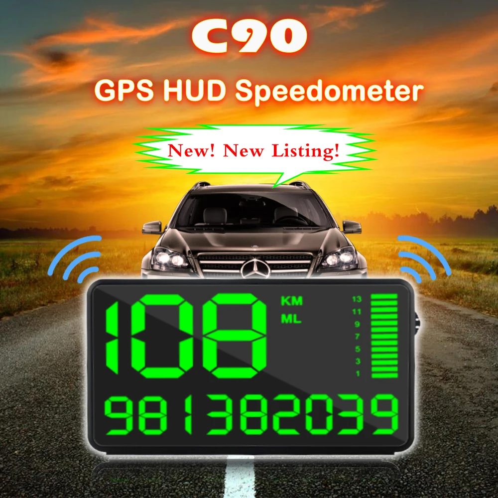 C90 GPS Спидометр автомобильный hud Дисплей цифровой большой экран для