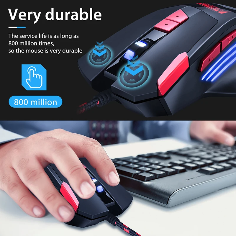 VicTsing, Проводная игровая мышь 3200 dpi, 8 кнопок, RGB светильник, мышь, программирование макросъемки, геймер, для настольного компьютера, ноутбука, ПК, игровой микрофон