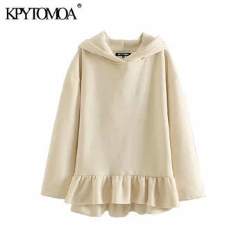 

Vintage Sweet Ruffles Loose Hooded Sweatshirts Hoodies Women 2020 Fashion Long Sleeve Solid Female Pullovers Chic Tops